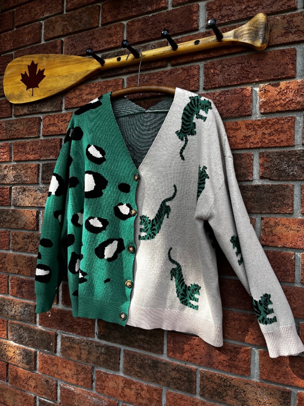 Colourblock Tiger and Leopard Spots Knit Cardigan